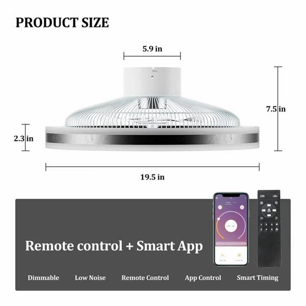 TOZING 19.5 in. LED Indoor Black Modern Enclosed Low Profile Flush Mount Ceiling Fan with Light with Remote and App Control