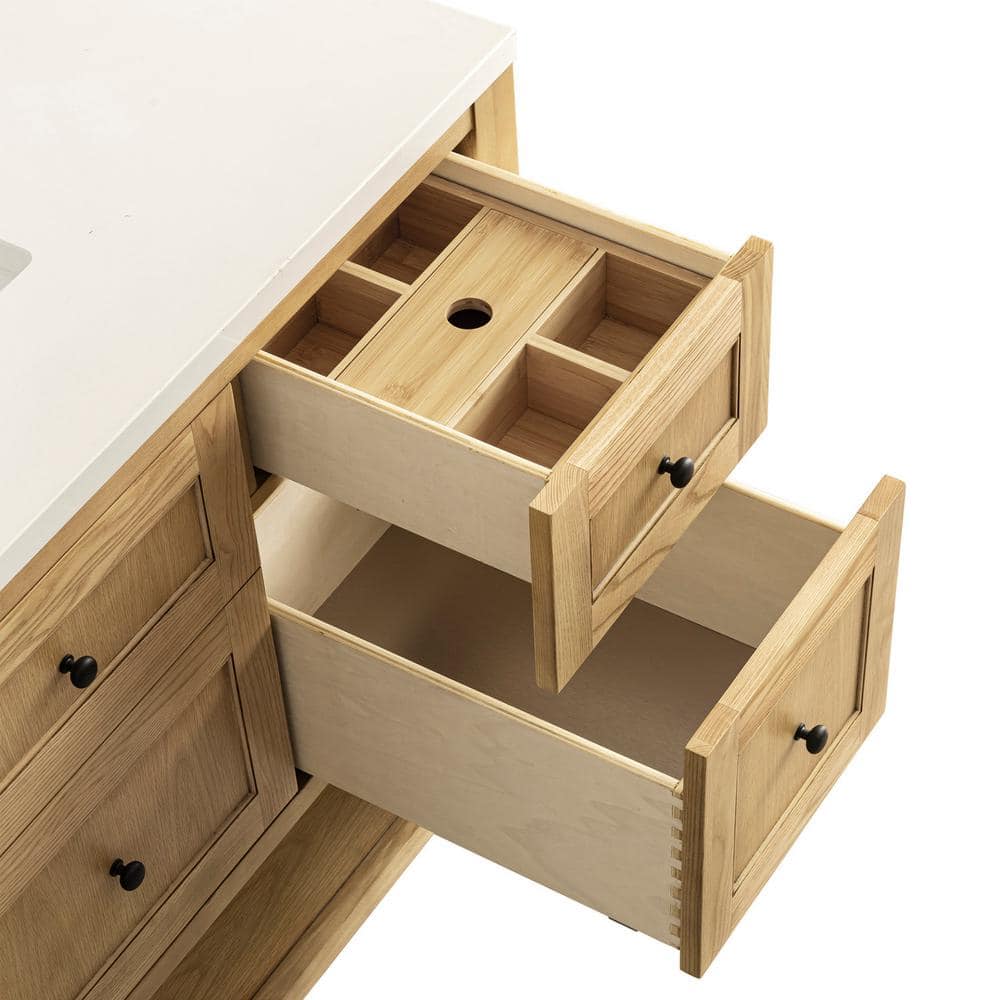 Light Natural Oak 48" Single Vanity Base with Matte Black Knobs