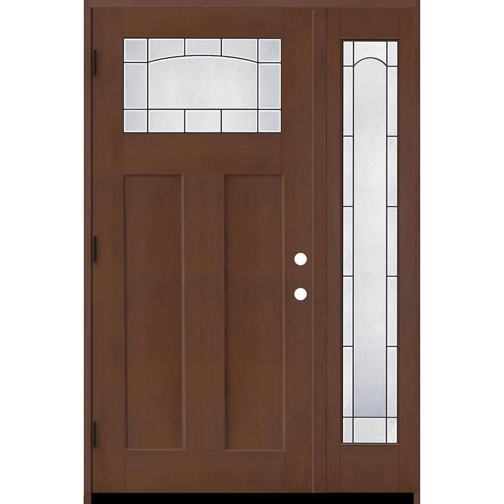 Regency 51 in. x 80 in. 1/4 TopL Empire Glass RHOS Chestnut Mahogany Fiberglass Prehung Front Door w/12in-Full SL 4-9/16 price history on PriceWatchPro