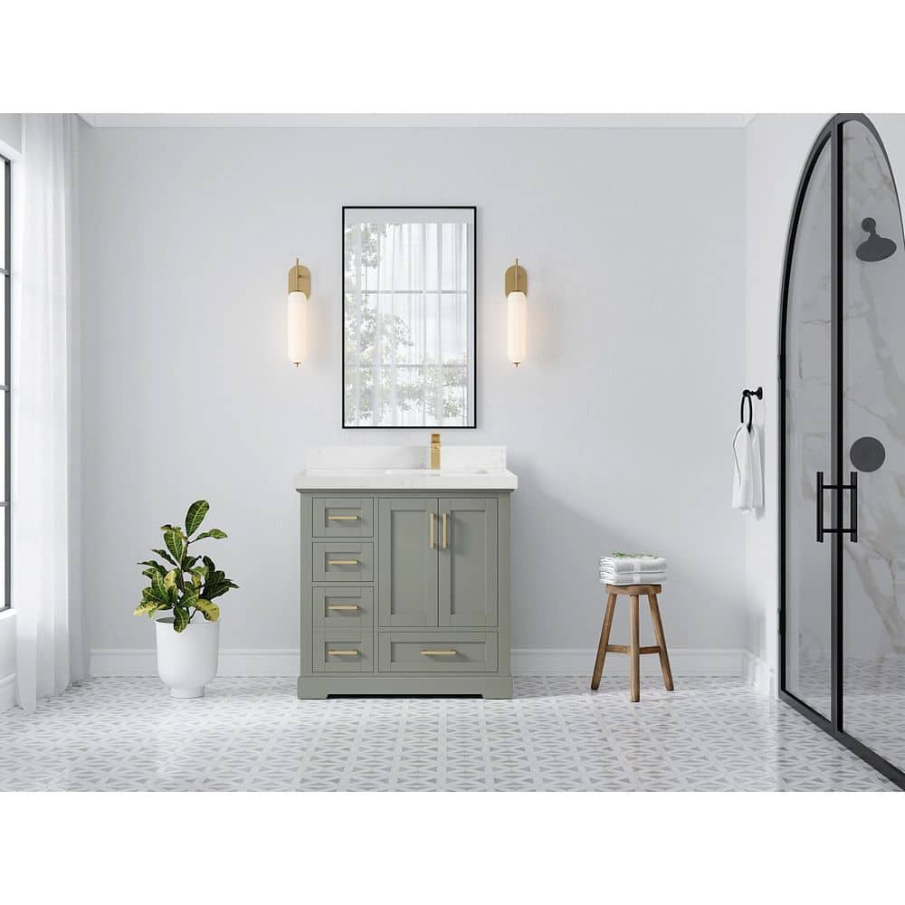 Boston 36" Evergreen Solid Wood Bathroom Vanity with Empira Quartz Top
