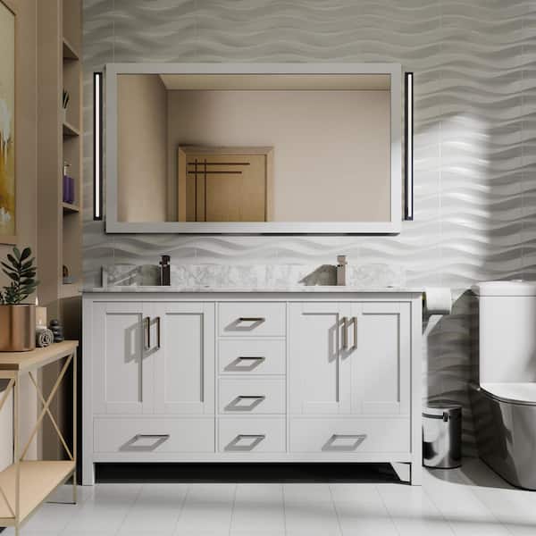 Jacques 60 in. W x 22 in. D White Double Bath Vanity without Top and 58 in. Mirror