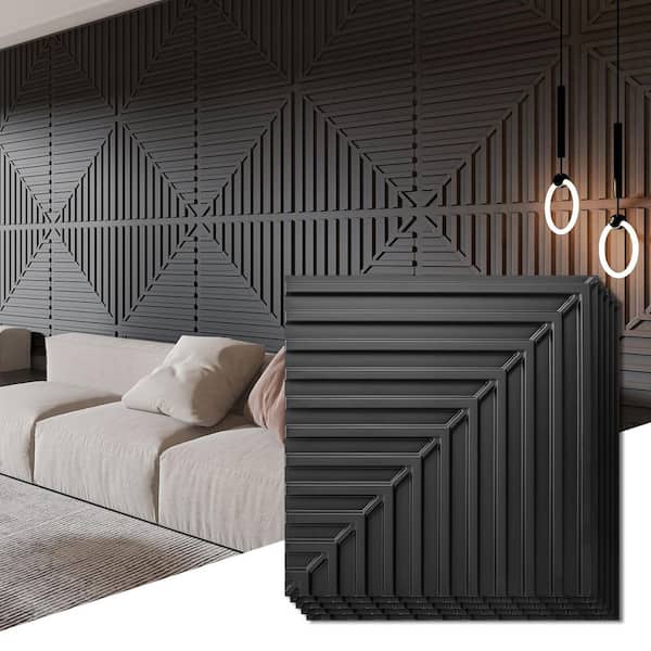 Black 2ft. x 4ft. Textured PVC Drop In Ceiling Tile, Decorative Glue Up Ceiling for Interior Wall Decor(48sq.ft./case)
