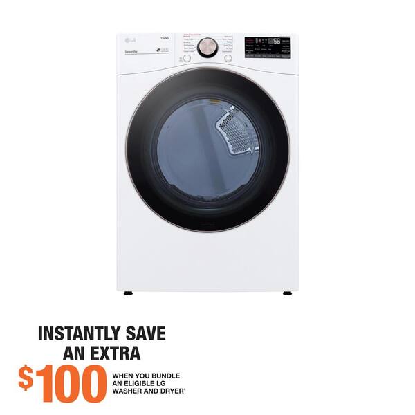 LG 7.4 Cu. Ft. Vented SMART Stackable Gas Dryer in White with TurboSteam and Sensor Dry