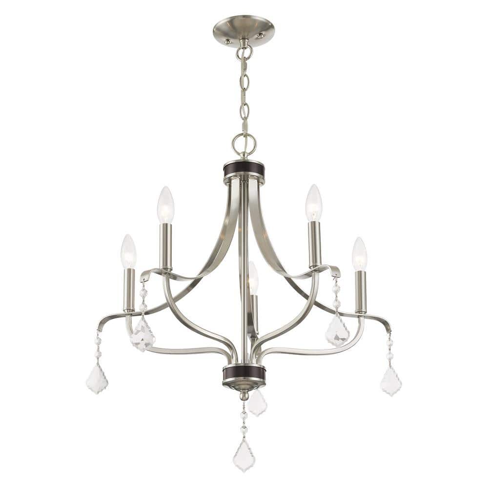 Mini 5-Light Chandelier with Crystal Drops in Brushed Nickel