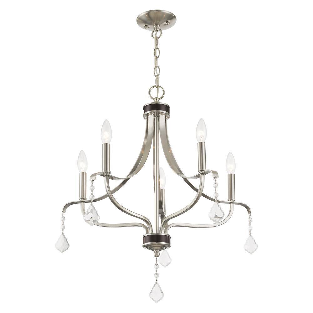 Mini 5-Light Chandelier with Crystal Drops in Brushed Nickel
