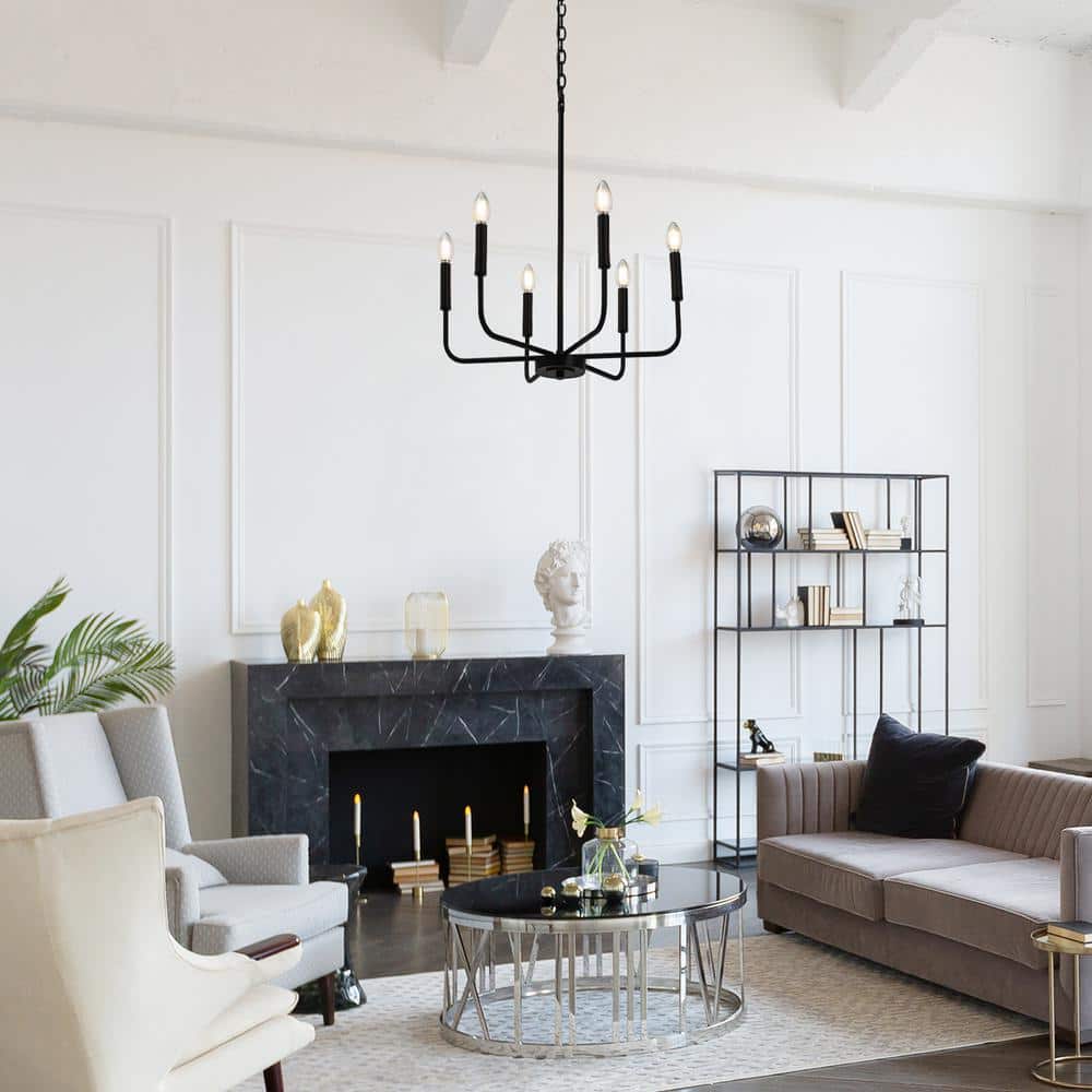 Askrlessi Matte Black 6-Light Adjustable Iron Candle Chandelier