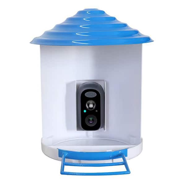Misopily White & Blue ABS Smart Bird Platform Feeder with Camera 1080P HD AI Identify PIR Motion Auto Capture Video 1-Pack