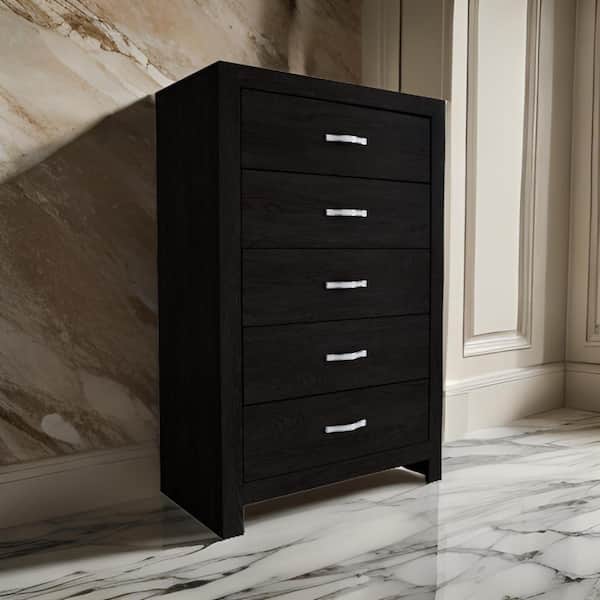Black and Chrome 5-Drawers 31.5 in. Dresser Without Mirror