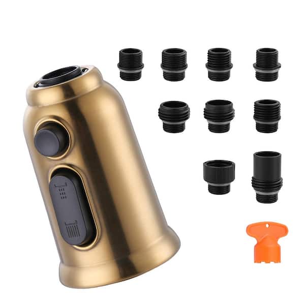 3-Function Kitchen Faucet Spray Head Replacement with Universal Adapters in Gold