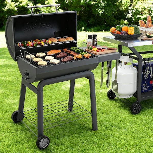 FEASTO Barrel 30 in. Heavy Duty Charcoal Grill in Black with Side