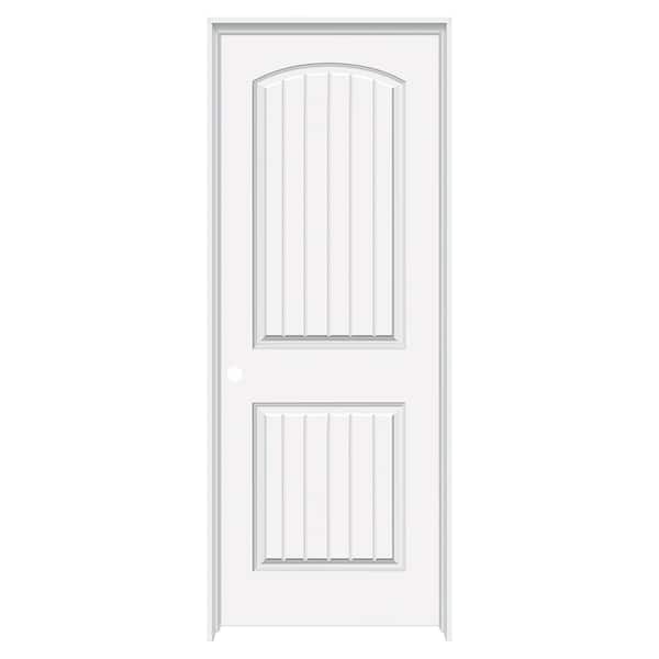 Builders Choice 30 in. x 80 in. 2-Panel Round Top Plnk Smooth Right-Hand HC White Primed Molded Composite Single Prehung Interior Door