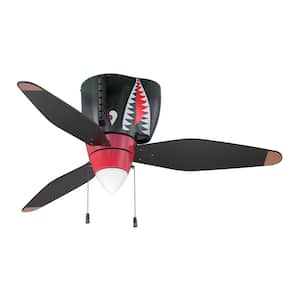Warplanes Tiger Shark 48 in. Flushmount 3-Speed Reversible Motor Kids Ceiling Fan w/Integrated Light Kit