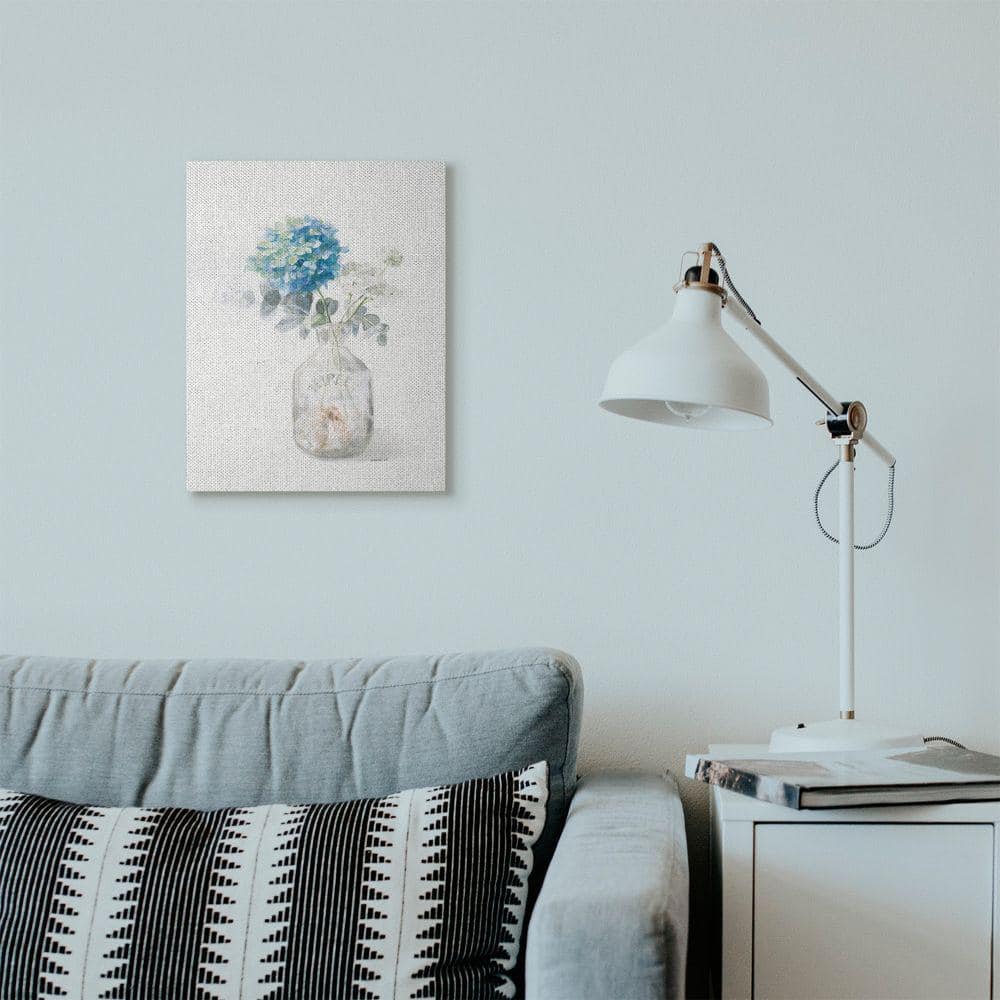 Blue and White Floral Still Life Canvas Wall Art, 16x20