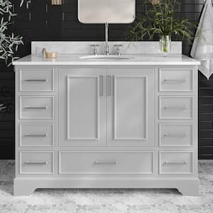Stafford 49 in. W x 22 in. D x 35.25 in. H Single Sink Freestanding Bath Vanity in Grey with Carrara White Marble Top