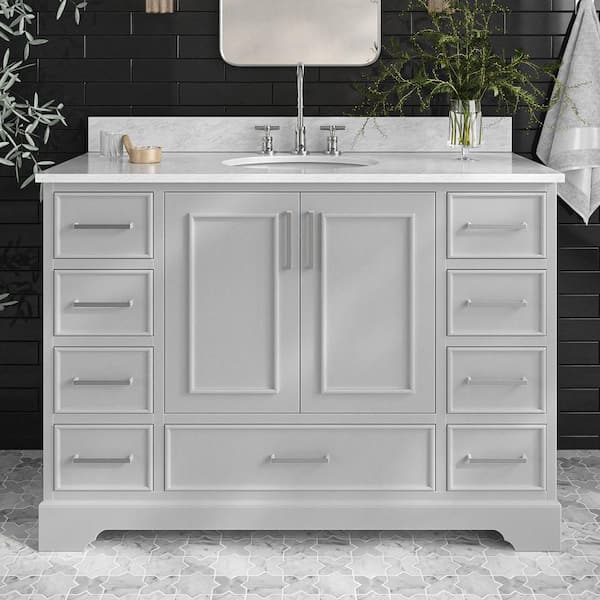 ARIEL Stafford 49 in. W x 22 in. D x 35.25 in. H Single Sink Freestanding Bath Vanity in Grey with Carrara White Marble Top