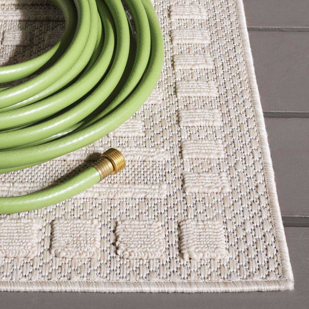 Beige Geometric 8' x 10' Synthetic Easy Care Rug