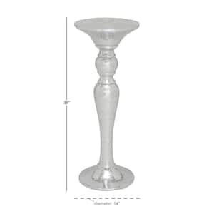 14 in.  Silver Polystone Tall Floor Pedestal End Table with Mosaic Mirror Inlay
