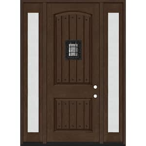 Regency 64 in. x 96 in. 2P Plank Cavalier Speakeasy LHIS Hickory Stain Fiberglass Prehung Front Door w/Dbl 12in. Rain SL