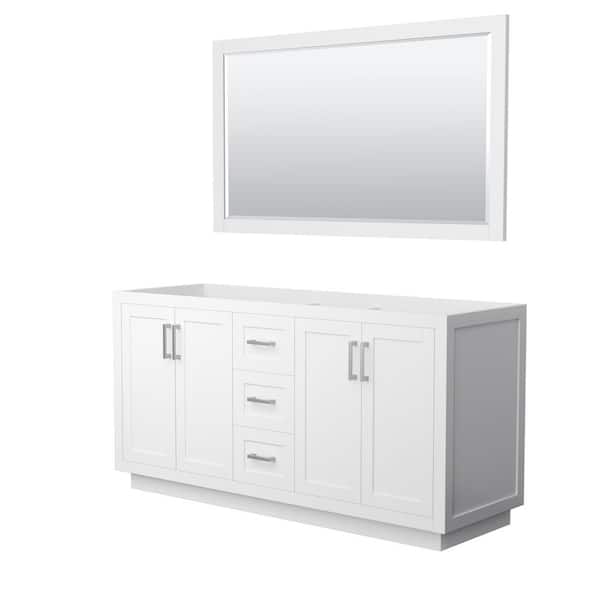 Miranda 65.25 in. W x 21.75 in. D x 33 in. H Double Sink Bath Vanity Cabinet without Top in White with 58 in. Mirror