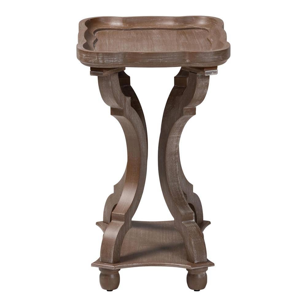 Yannick Antique Brown Wood Rectangular End Table with Lower Shelf