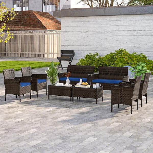 8-Piece Metal Patio Conversation Set with CushionGuard Navy