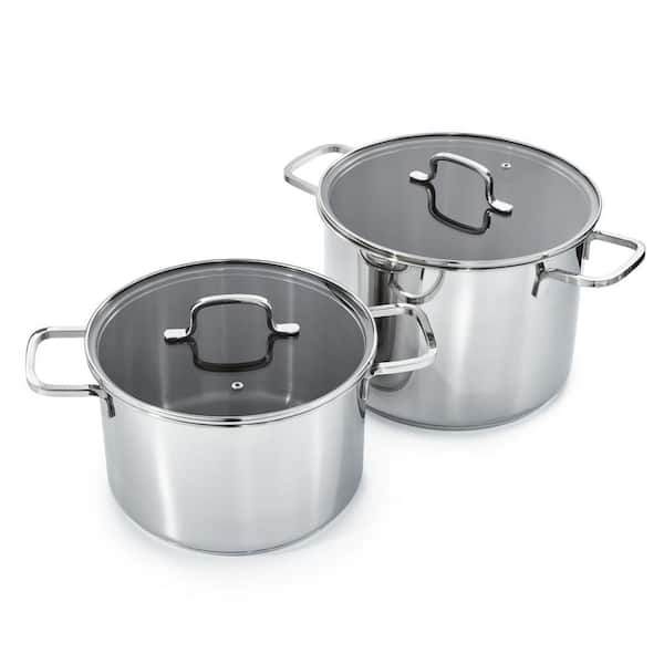 BergHOFF DiNA Helix 4-Piece Recycled 18/10 Stainless Steel Stockpot Set, Glass Lids
