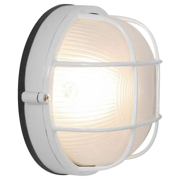 Access Lighting - Nauticus 1-Light White Outdoor Bulkhead Light with Frosted Glass Shade