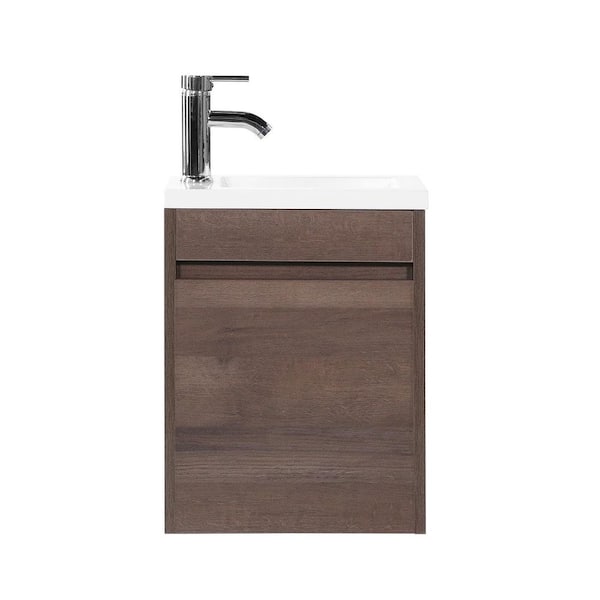 16.1 in. W x 9.85 in. D x 20 in. H Single Sink Wall Mounted Bath Vanity Set in Brown with White Resin Integral Sink