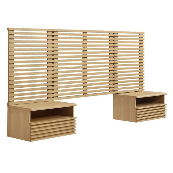 MODWAY Render Wall Mount Twin Headboard and Modern Nightstands in Oak