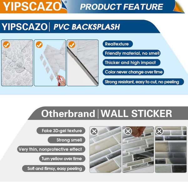 Yipscazo 13-Sheets Hexagon Wood Gray PVC Peel and Stick Backsplash Tiles for Kitchen (11.02 in. x 9.84 in. /10 Sq. ft.)
