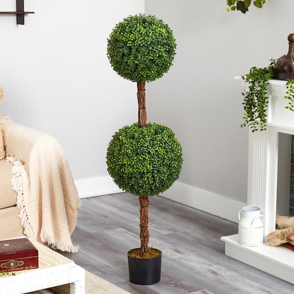 Nearly Natural 4.5 ft. Boxwood Double Ball Topiary Artificial Tree (Indoor/Outdoor)