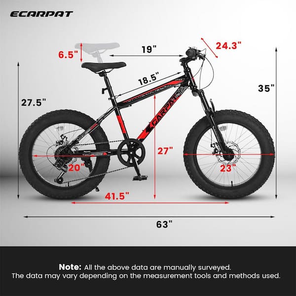 20 in. Kids Bike Ages 8 12 Year Old Snow Mountain Kids Bicycle with 4 in. W Fat Tire Steel Frame 7 Speed Black Red