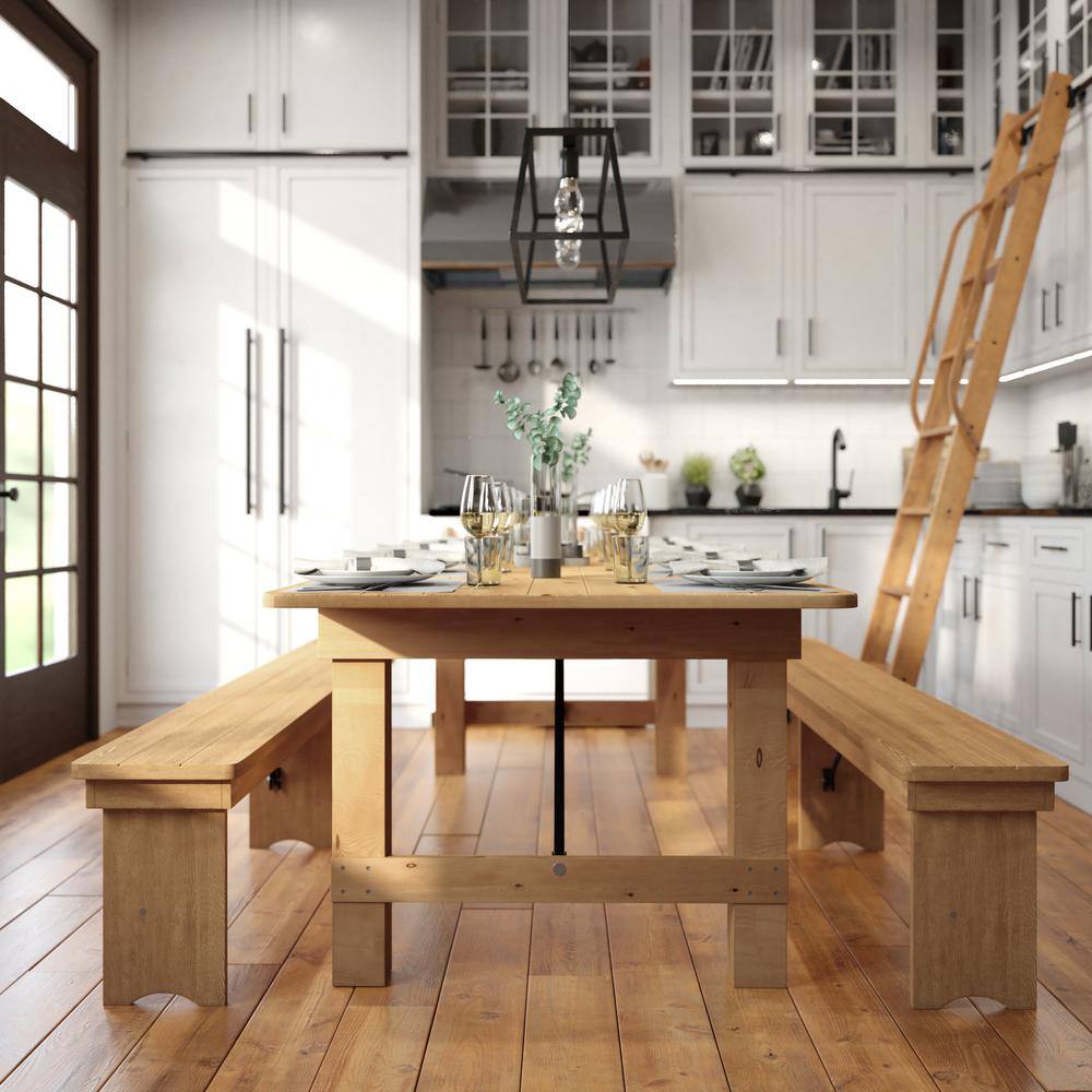 Rustic Light Natural Wood 4 Leg Dining Table (Seats 10)