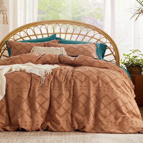 Duvet Cover 3 pc set SOFT Tufted Embroidered Geometric Design BOHO Shabby online Chic