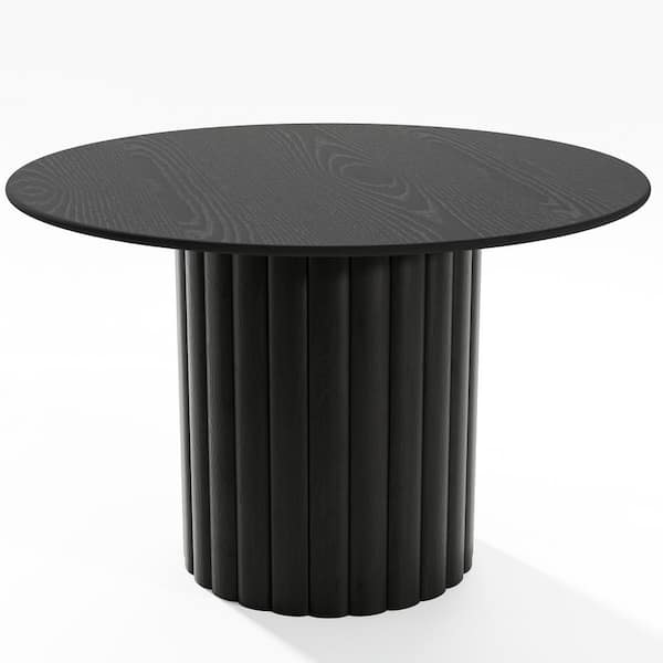 Lirago Round Black Wood 46 in. Column Base Dining Table Seats 4