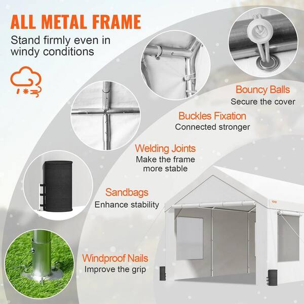 ITOPFOX 12 ft. x 20 ft. White Heavy Duty Car Canopy with