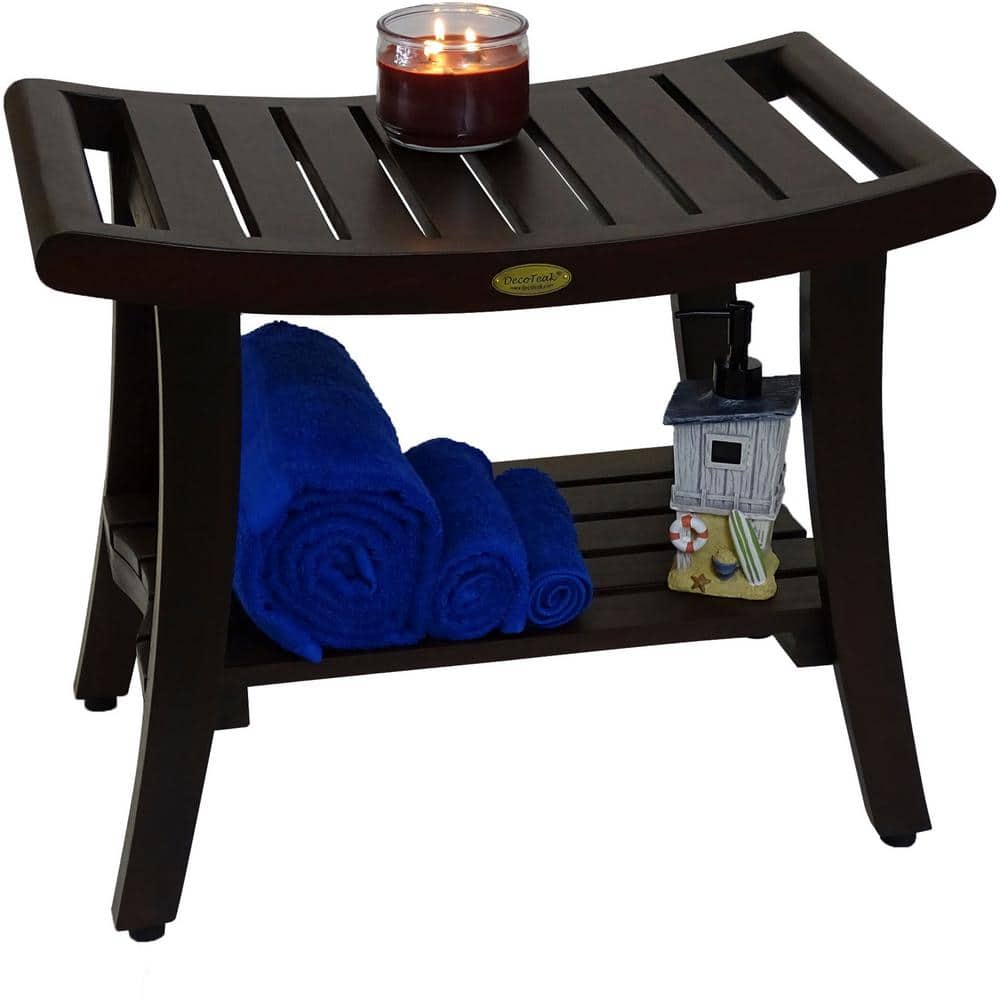Elegant Harmony 24" Wide Teak Wood Safety Shower Bench with Shelf