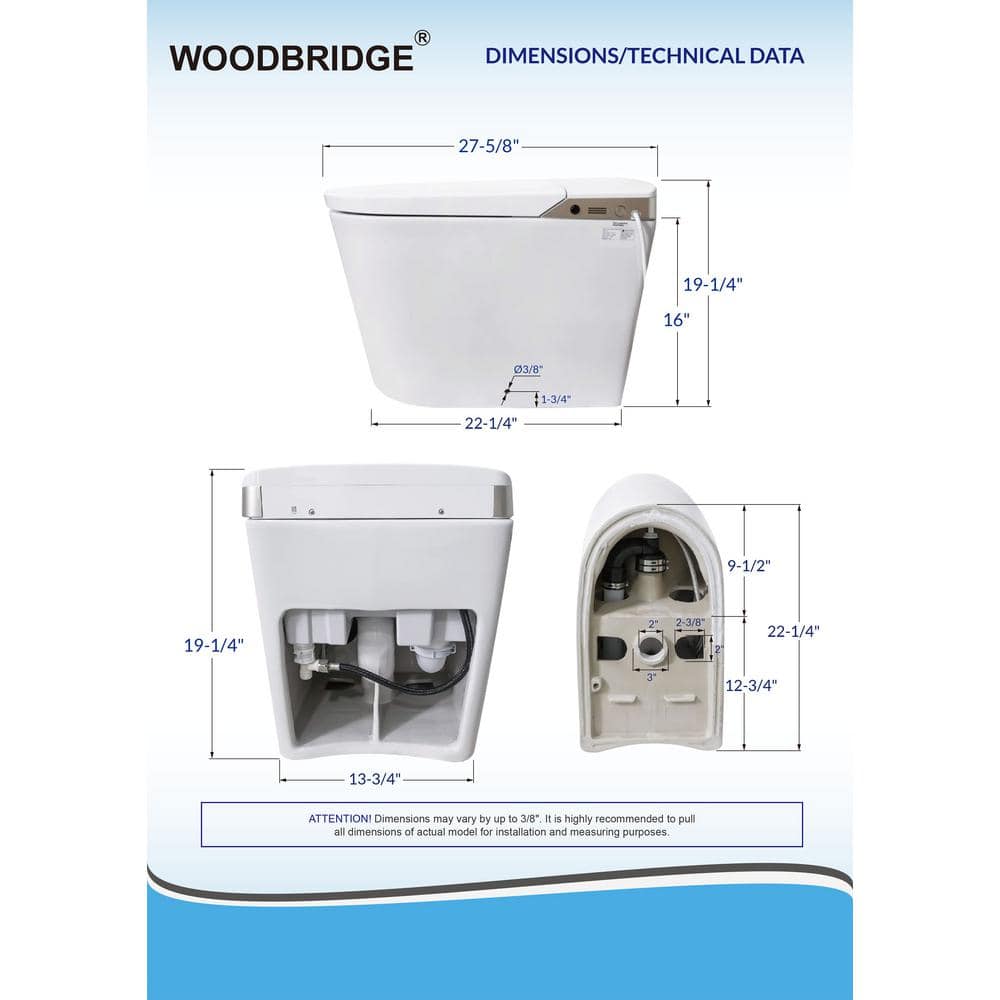 White Elongated One-Piece Smart Bidet Toilet with Dual Flush
