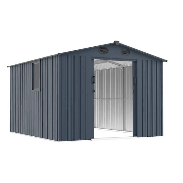8 x 10 ft. Outdoor Storage Shed Large Metal Tool Sheds w/ Window and Lockable Doors, Garden Shed, Dark Grey (72 sq. ft.)