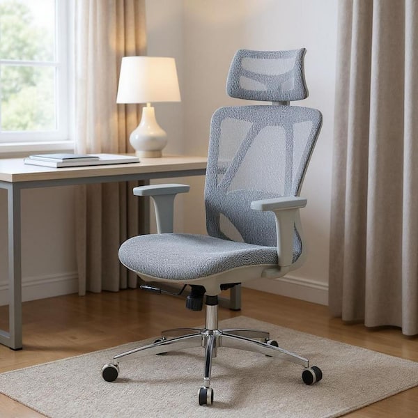 Mesh Ergonomic Chair in Silver, Gray with Adjustable Arms
