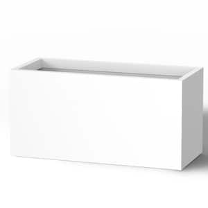 Modern 12in. High Large Tall Elongated Square Crisp White Outdoor Cement Planter Plant Pots