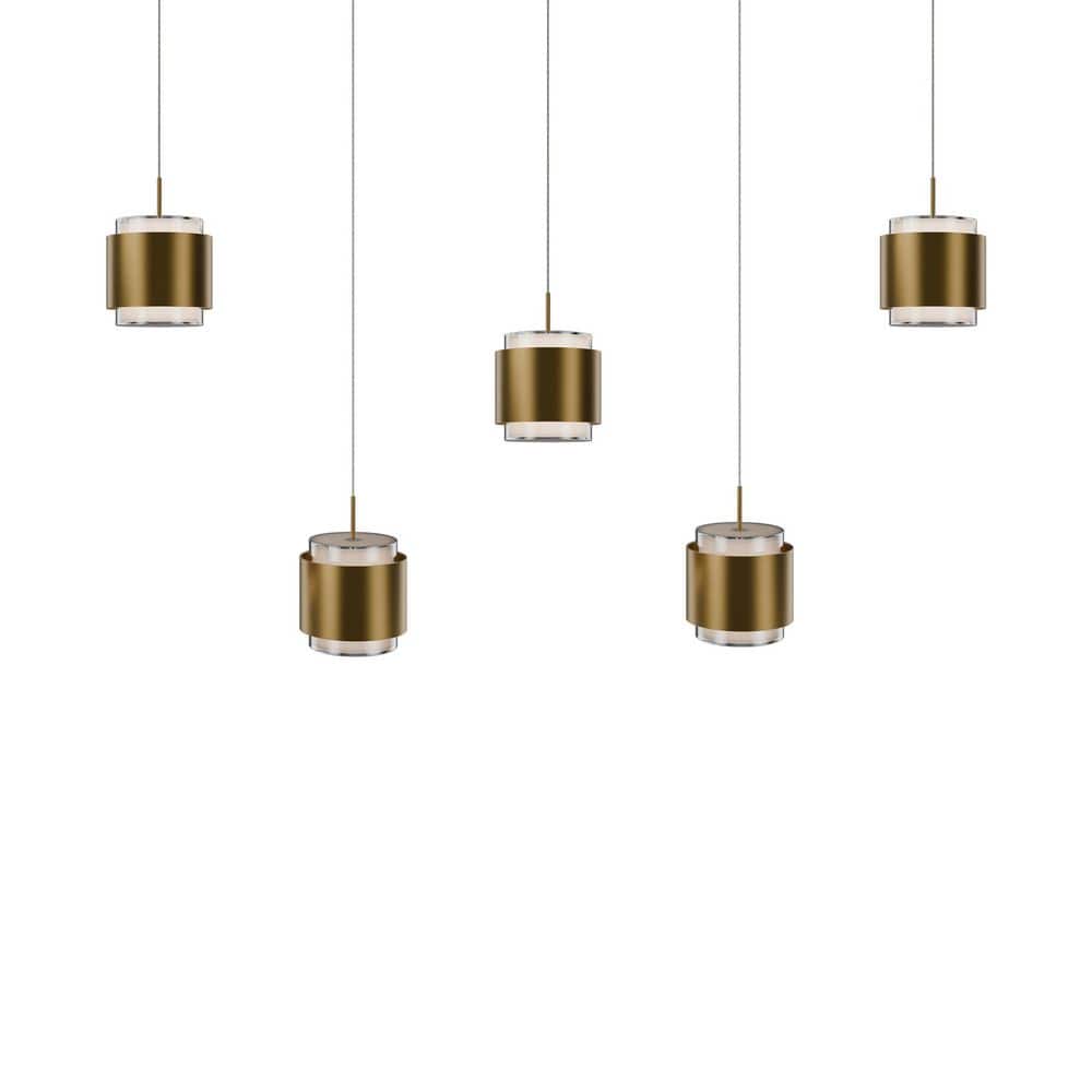 Banded 5-Light Aged Brass Integrated LED Linear Pendant Light Selectable 4CCT 2700K-3000K-3500K-4000K price history on PriceWatchPro