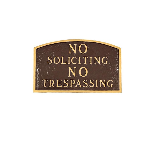 Montague Metal Products No Soliciting, No Trespassing Arch Large Statement Plaque - Oil Rubbed/Gold