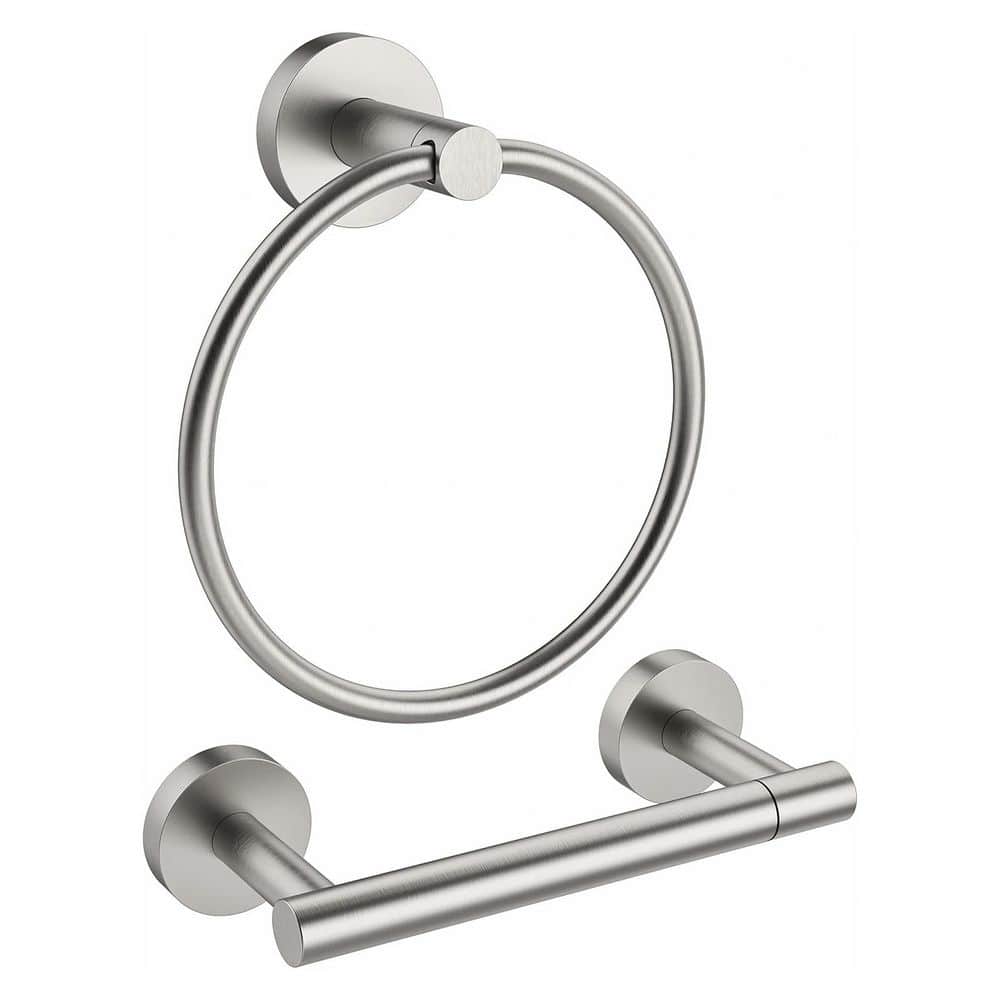 2-Piece Bath Hardware Set with Towel Ring Toilet Paper Holder Bathroom Towel Holder Set Double Post in Brushed Nickel price history on PriceWatchPro