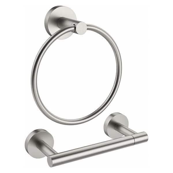 2-Piece Bath Hardware Set with Towel Ring Toilet Paper Holder Bathroom Towel Holder Set Double Post in Brushed Nickel