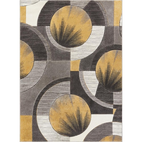 Ruby Yolo Modern Geometric Gold 9 ft. 3 in. x 12 ft. 6 in. Area Rug