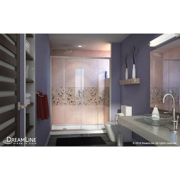 Visions 60 in. W x 32 in. D x 74-3/4 in. H Semi-Frameless Shower Door in Brushed Nickel with White Base Left Drain