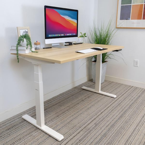 mount-it! 55 in. Width Maple Rectangular Dual Motor Electric Standing Desk