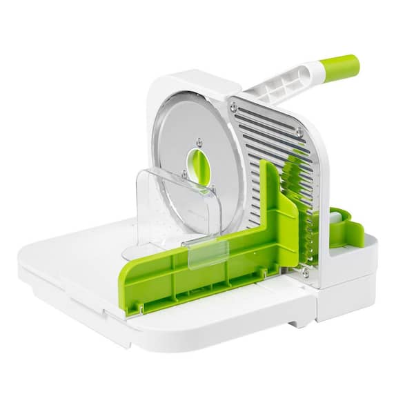 Deli Slicer with 6.5 in. Stainless Steel Blade in White with Green