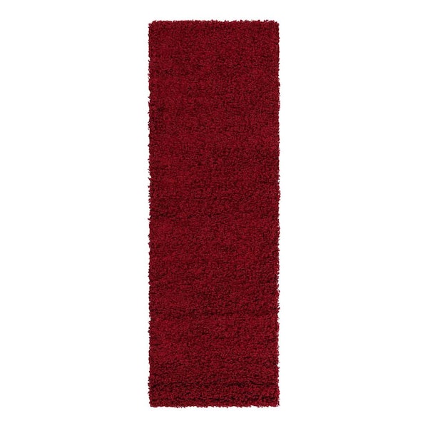 Unique Loom Solid Shag Cherry Red 6 ft. Runner Rug
